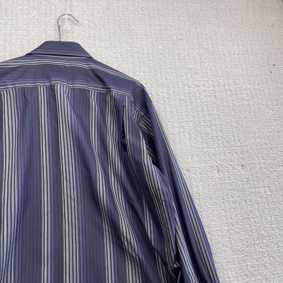 Joseph & Feiss Dress Shirt Men L Retro Purple Striped Classic Preppy Non-Iron - Picture 16 of 16